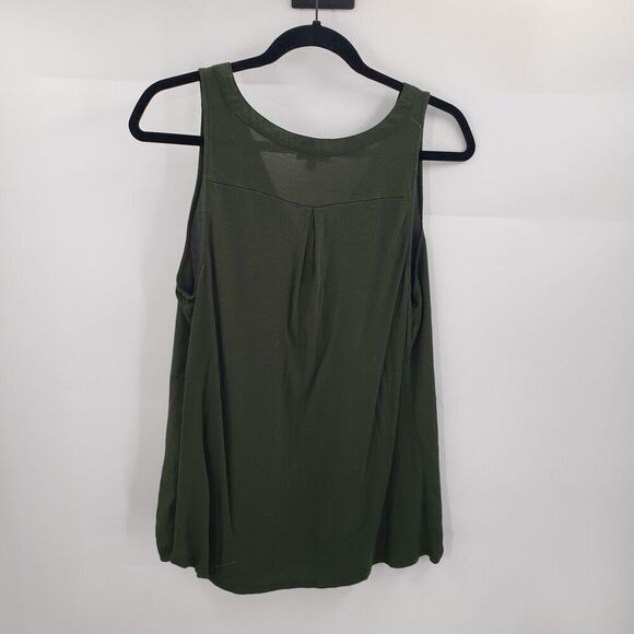 Express Green Lace Up Sleeveless Top Women Medium V Neck Chiffon Front Knit Back - Picture 9 of 10